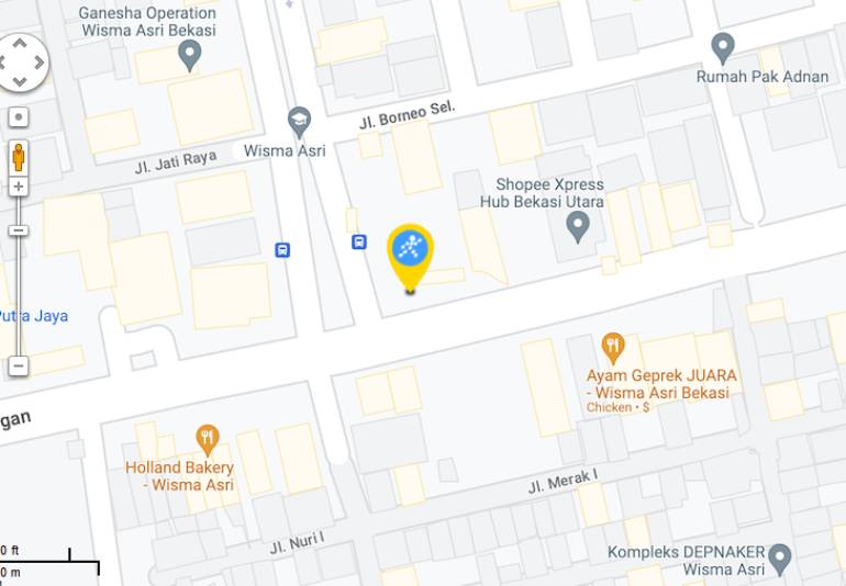 Peta ke toko EraBlue di  Jl Perjuangan Taman wisma asri Blok N No.30 Dan 31 ,Rt 004 Rw 032 Kel Teluk Pucung ,Kec Bekasi Utara , Kota Bekasi