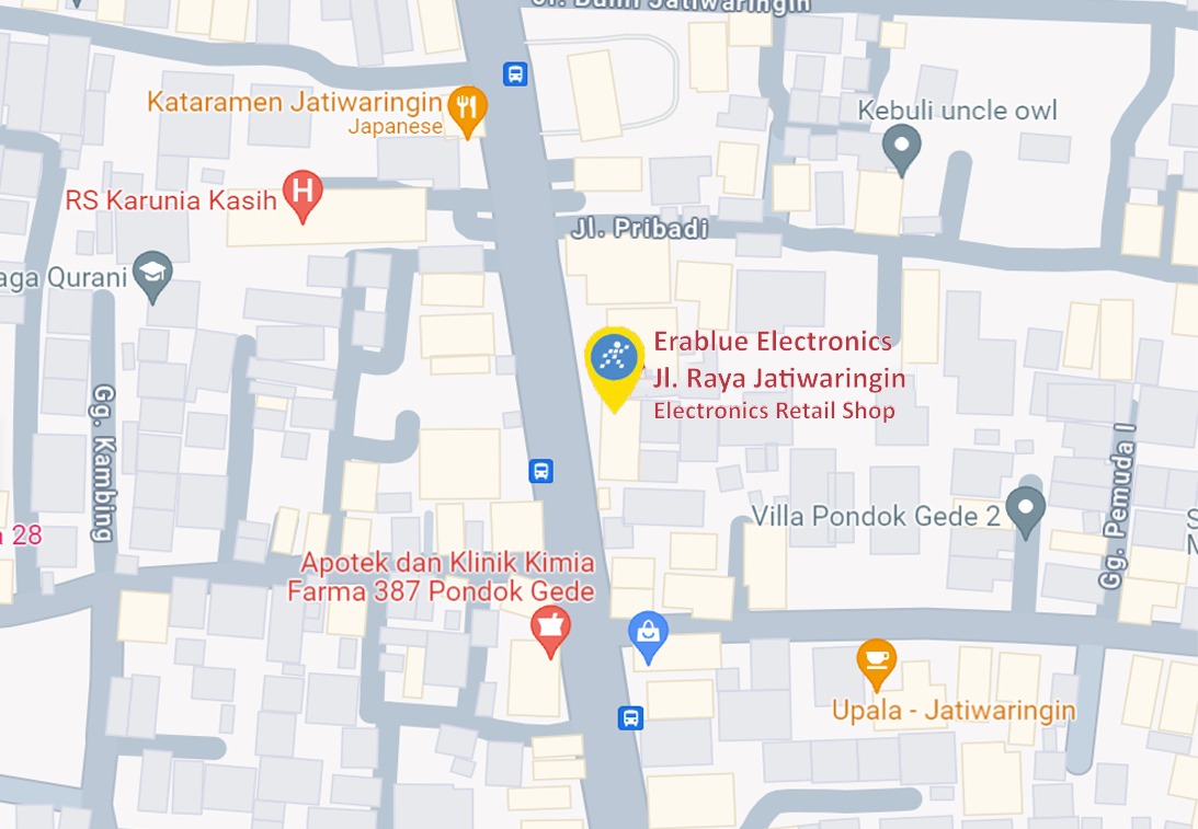 Peta ke toko EraBlue di  Jl. Raya Jatiwaringin, RT.003/RW.002, Jatiwaringin, Kec. Pd. Gede, Kota Bks, Jawa Barat 17411, Indonesia