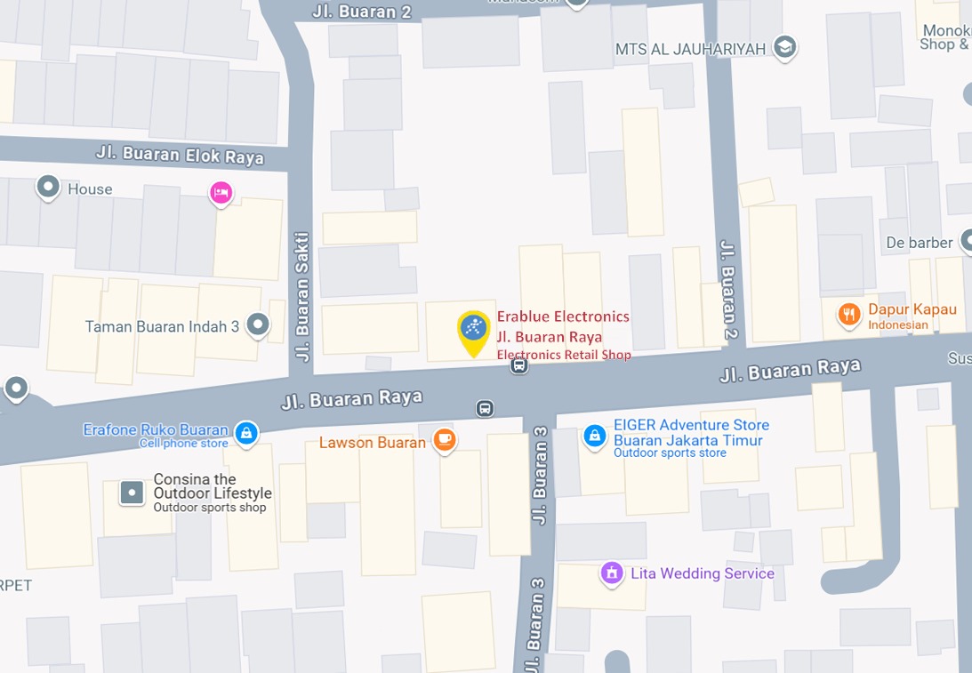 Peta ke toko EraBlue di  Jalan Buaran Raya, RT 001, RW 013, terletak di Kelurahan Klender, Kecamatan Duren Sawit, Kota Jakarta Timur, Provinsi DKI Jakarta